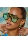 GUANGUAN Lunettes de Soleil Pilote surdimensionnées Vertes Femmes Nuances rétro Classique Vintage Lunettes de Soleil Femmes C