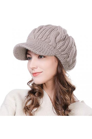 Fancet 100 bonnets dhiver en laine mérinos pour femme Béret Newsboy visière Bonnet beige doublé coton SIGGI
