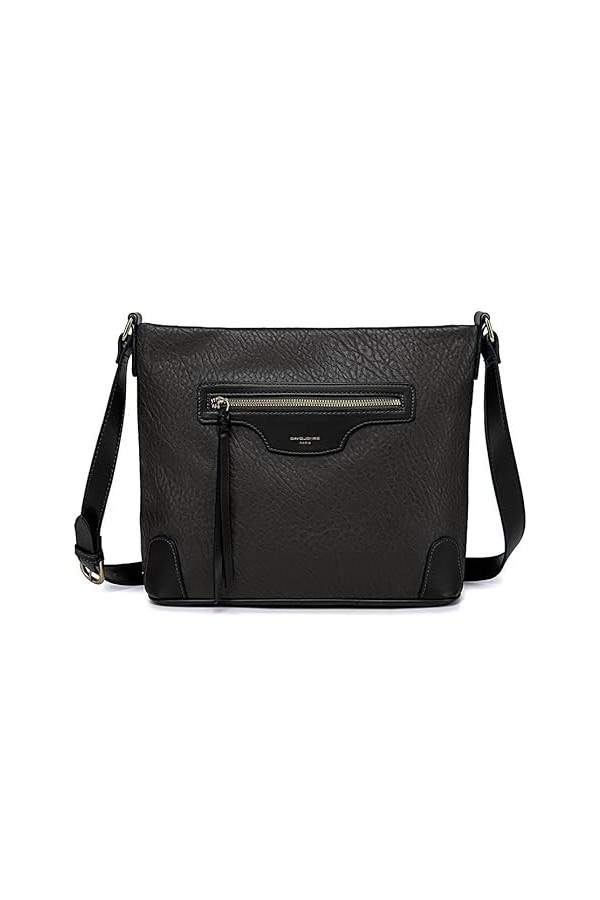 David Jones - Sac Bandoulière Femme Multipoche - Besace Sacoche Grand Sac à Main Porté Epaule Simili Cuir - Poche Multiple Zi