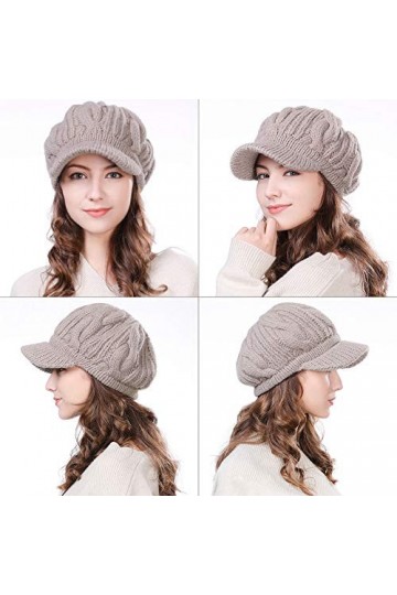 Fancet 100 bonnets dhiver en laine mérinos pour femme Béret Newsboy visière Bonnet beige doublé coton SIGGI