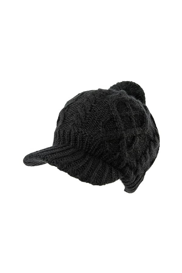 Comhats 50 % / 100 % laine Bonnet dhiver pour femme Bonnet tricoté avec visière Bonnet chaud, Noir 94576 , taille unique