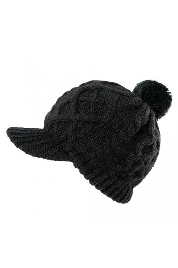 Comhats 50 % / 100 % laine Bonnet dhiver pour femme Bonnet tricoté avec visière Bonnet chaud, Noir 94576 , taille unique