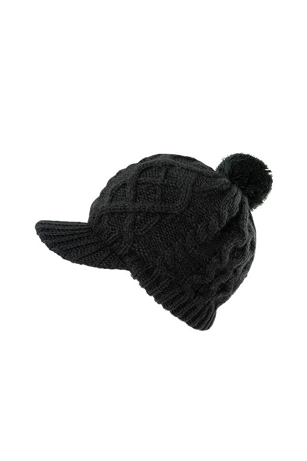 Comhats 50 % / 100 % laine Bonnet dhiver pour femme Bonnet tricoté avec visière Bonnet chaud, Noir 94576 , taille unique