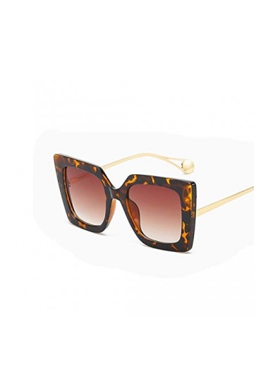 YUANCHENG Fleur boîte à thé lunettes de soleil femmes rétro lunettes de soleil carrées grand cadre lunettes UV400 3-LeopardTe