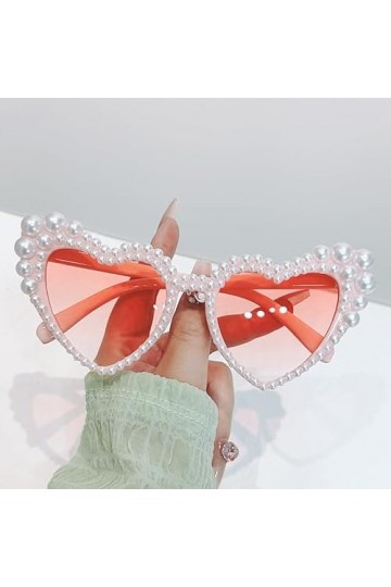 TICHEROMU Lunettes de soleil vintage en forme de cœur en forme de cœur avec perles pour femme, lunettes de soleil œil de chat