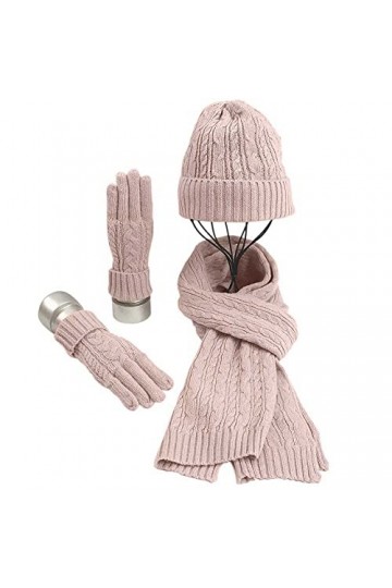 Chapeau Gants Écharpe Ensemble pour Femmes Dames Filles Doux Chaud Bonnet Tricoté Bonnet Long Écharpe 3 en 1 Hiver Épais Ense