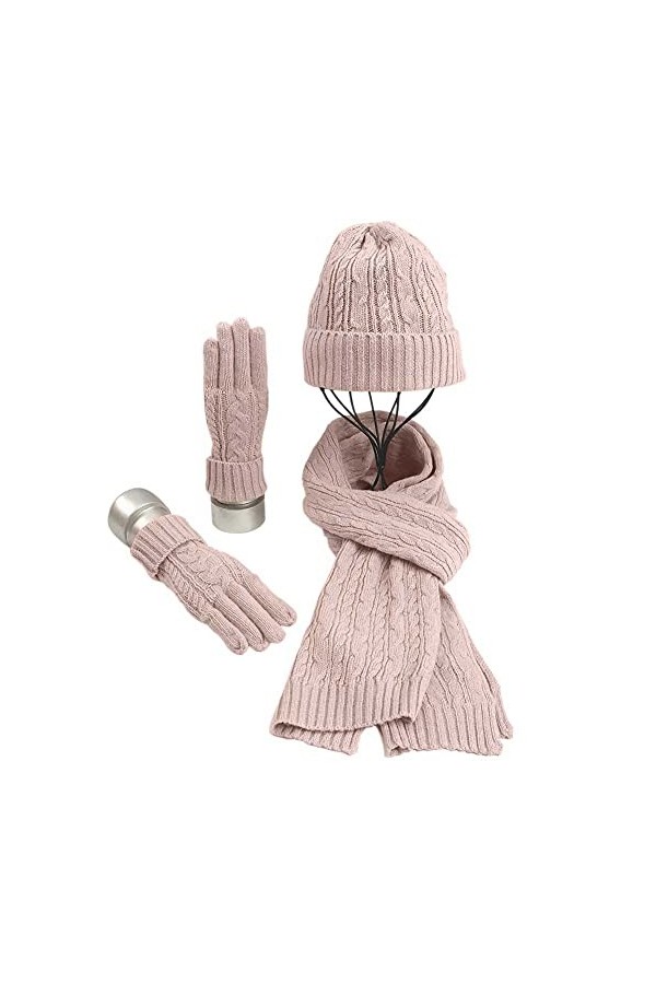Chapeau Gants Écharpe Ensemble pour Femmes Dames Filles Doux Chaud Bonnet Tricoté Bonnet Long Écharpe 3 en 1 Hiver Épais Ense