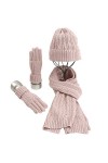 Chapeau Gants Écharpe Ensemble pour Femmes Dames Filles Doux Chaud Bonnet Tricoté Bonnet Long Écharpe 3 en 1 Hiver Épais Ense