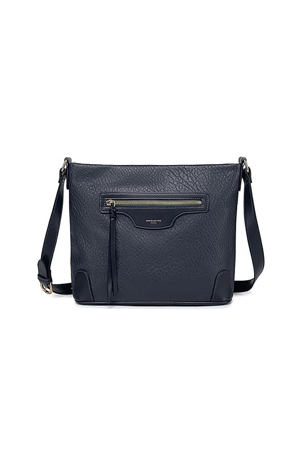 David Jones - Sac Bandoulière Femme Multipoche - Besace Sacoche Grand Sac à Main Porté Epaule Simili Cuir - Poche Multiple Zi