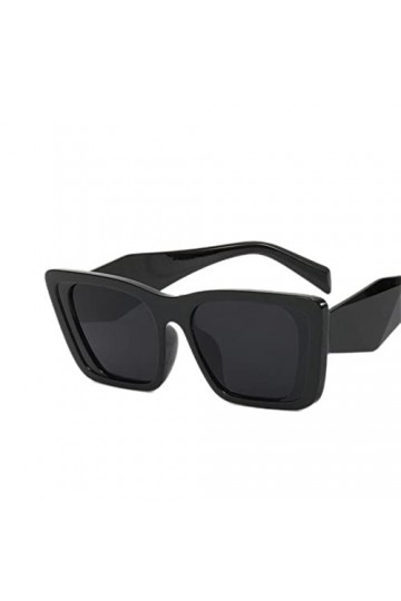 DSAI Lunettes de soleil tendance pour femme - Style vintage - Carré - Tendance - Rétro - Œil de chat - Noir - Gris - 1 paire 