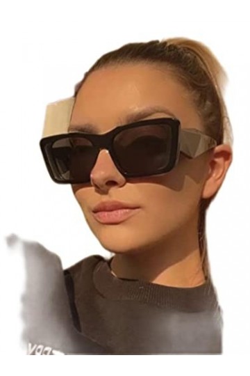 DSAI Lunettes de soleil tendance pour femme - Style vintage - Carré - Tendance - Rétro - Œil de chat - Noir - Gris - 1 paire 