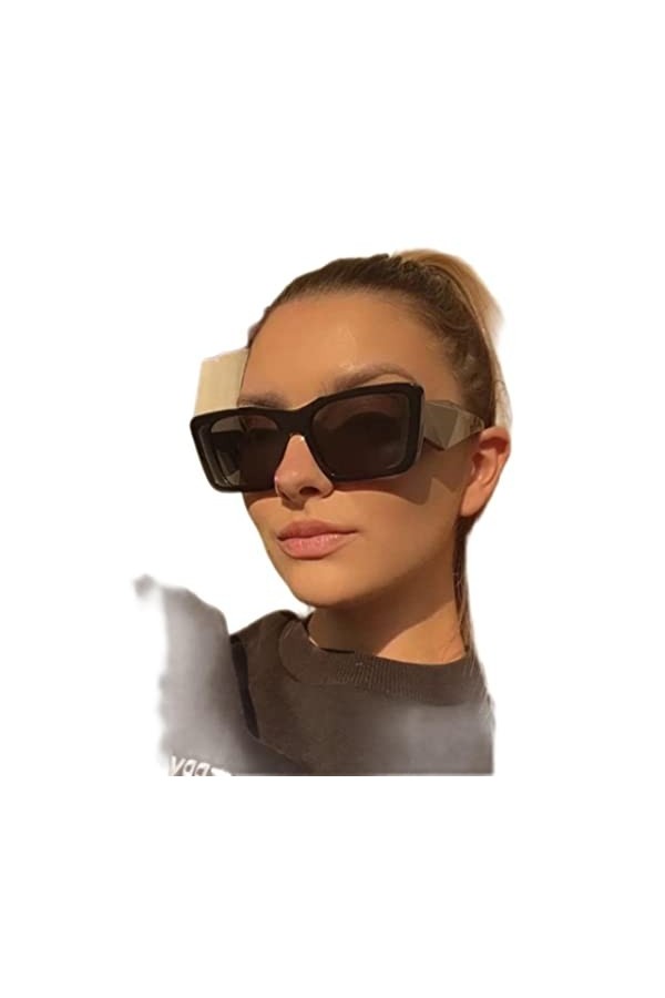 DSAI Lunettes de soleil tendance pour femme - Style vintage - Carré - Tendance - Rétro - Œil de chat - Noir - Gris - 1 paire 