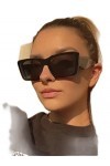DSAI Lunettes de soleil tendance pour femme - Style vintage - Carré - Tendance - Rétro - Œil de chat - Noir - Gris - 1 paire 