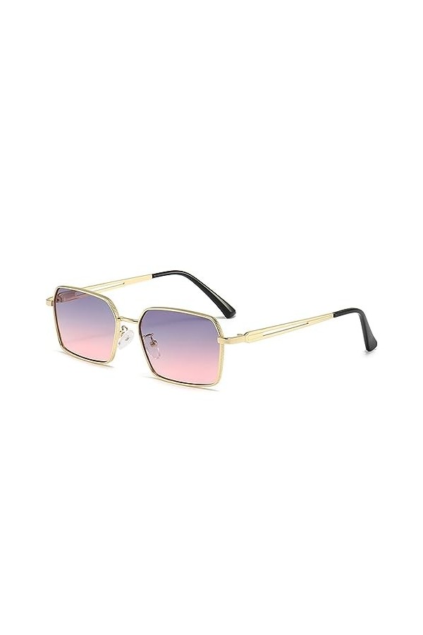 WDZAYXC Lunettes de soleil polygonales tendance avec cadre en métal pour homme et femme, protection UV400, Or/gris dégradé ro