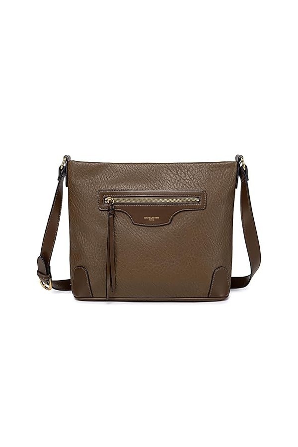 David Jones - Sac Bandoulière Femme Multipoche - Besace Sacoche Grand Sac à Main Porté Epaule Simili Cuir - Poche Multiple Zi
