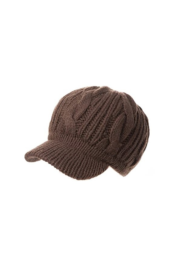 Siggi Femme 100% Laine Mérinos Casquette dHiver Bonnet Chapeau Béret Newsboy Visière Épaisseur en Tricot Café
