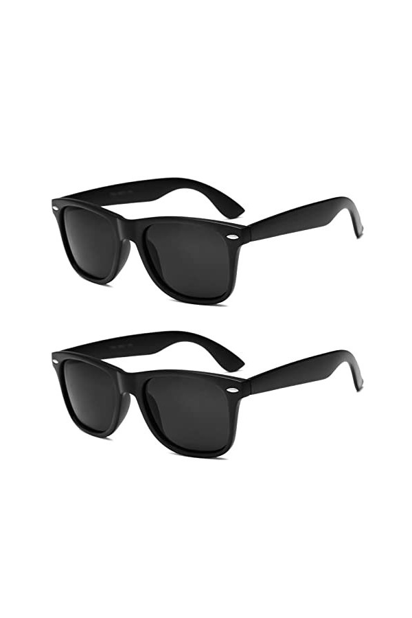 YAMEIZE Lunettes de soleil polarisées rectangulaires classiques pour homme et femme - Protection UV400 - Noir, BlackX2.