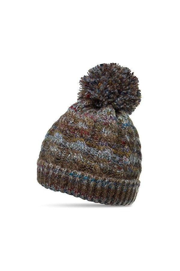 Caspar MU170 Bonnet en Tricot doublé pour Femme avec Gros Pompon en Fausse Fourrure, Couleur:Taupe, Taille:Taille Unique