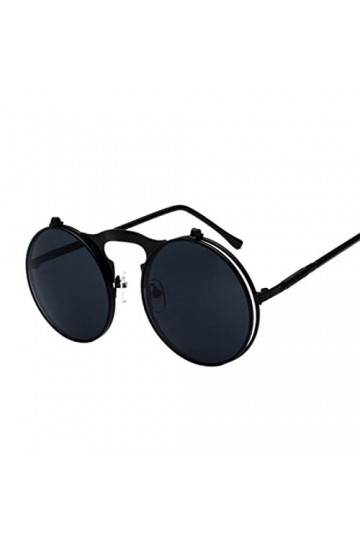 YANGQI Lunettes de soleil vintage steampunk rabattables pour hommes et femmes - Monture ronde en métal - Lunettes de soleil à