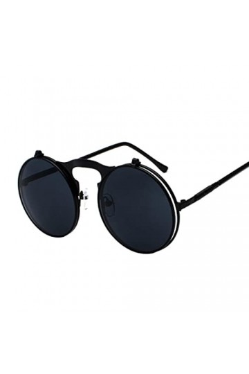 YANGQI Lunettes de soleil vintage steampunk rabattables pour hommes et femmes - Monture ronde en métal - Lunettes de soleil à