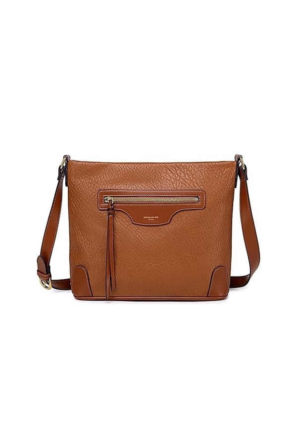 David Jones - Sac Bandoulière Femme Multipoche - Besace Sacoche Grand Sac à Main Porté Epaule Simili Cuir - Poche Multiple Zi
