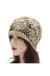 ZLYC Bonnet souple crocheté en coton pour femme - Fait à la main - Motif floral et tête de mort, Taille unique