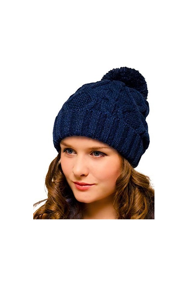 Bonnet à Pompon pour Homme et Femme Bleu, Gris, Bordeaux, Noir ou Moutarde – Bonnet dhiver tricoté avec Pompons – Bonnet e