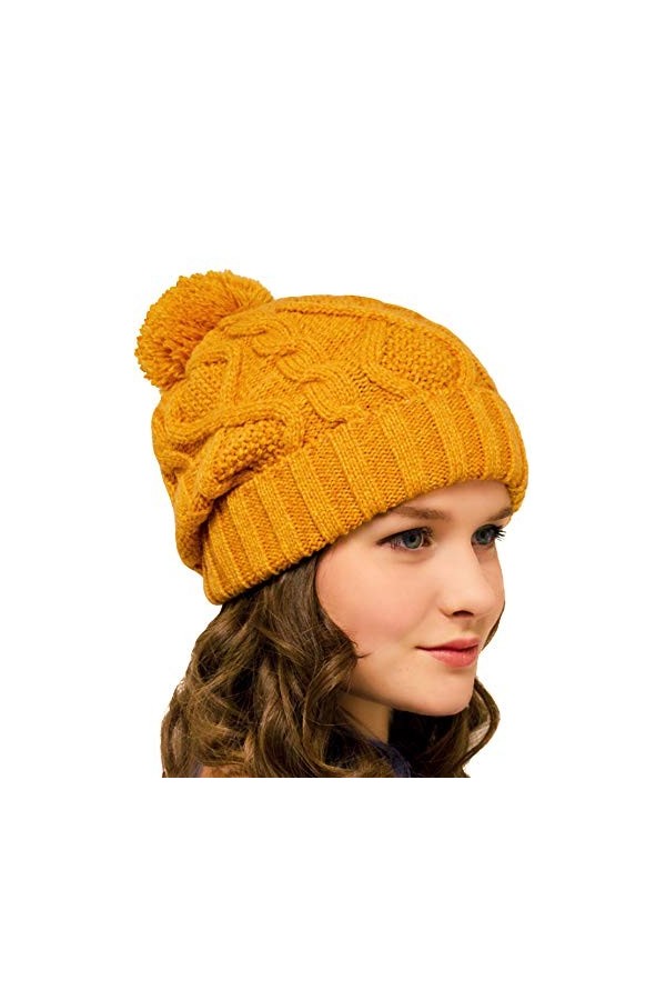 Bonnet à Pompon pour Homme et Femme Bleu, Gris, Bordeaux, Noir ou Moutarde – Bonnet dhiver tricoté avec Pompons – Bonnet e