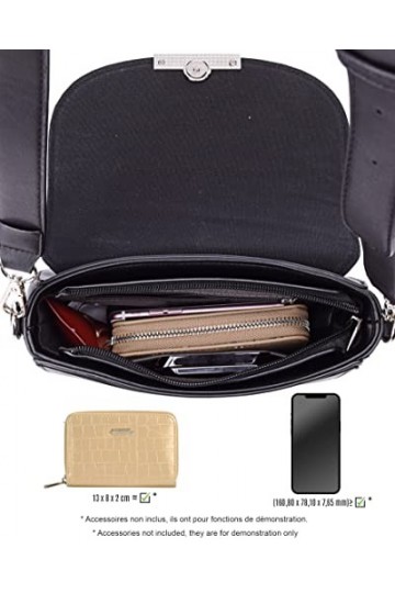 David Jones Sac Bandoulière Femme à Rabat Motif Croco Sac Porté épaule travers croisé pochette sacoche besace Simili Cuir Mod