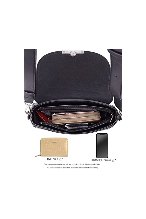 David Jones Sac Bandoulière Femme à Rabat Motif Croco Sac Porté épaule travers croisé pochette sacoche besace Simili Cuir Mod