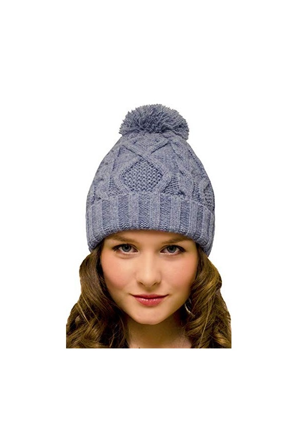 Bonnet à Pompon pour Homme et Femme Bleu, Gris, Bordeaux, Noir ou Moutarde – Bonnet dhiver tricoté avec Pompons – Bonnet e