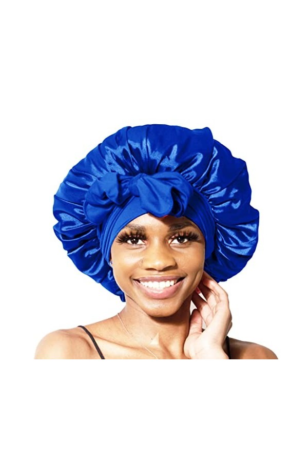 Bonnet Queen noir pas de glissadesoie satinBonnet, bonnet avec bandes extensibles bonnet de nuit pour les femmes a long cheve