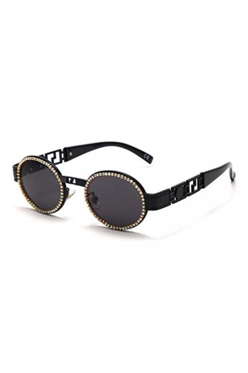 PAXAS Lunettes de soleil tendance ovales en diamant pour femmes et hommes - Lunettes de soleil de luxe avec strass - Verres d