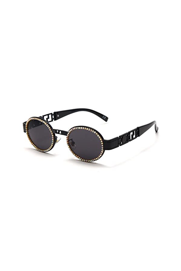 PAXAS Lunettes de soleil tendance ovales en diamant pour femmes et hommes - Lunettes de soleil de luxe avec strass - Verres d