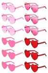 Pibupibu Lot de 12 lunettes de soleil en forme de cœur colorées pour femme, sans monture en forme de cœur - Couleurs fluo - L