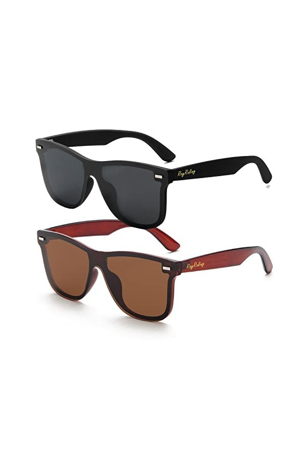 Rayruling Lunettes de soleil polarisées homme femme cadre ultra léger classique vintage UV400 HD lentille, marron, Taille uni