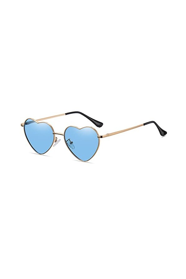 Ggpyyon Lunettes de soleil en forme de cœur polarisées pour femme - Lunettes hippie - Cadre métallique tendance UV400, Doré/b