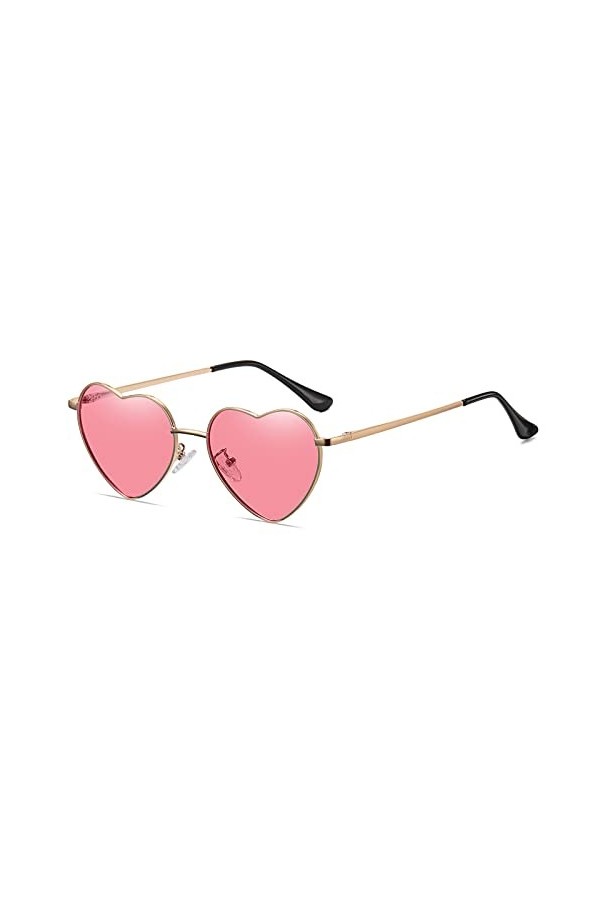 Ggpyyon Lunettes de soleil en forme de cœur polarisées pour femme - Lunettes hippie - Cadre métallique tendance UV400, Doré/b