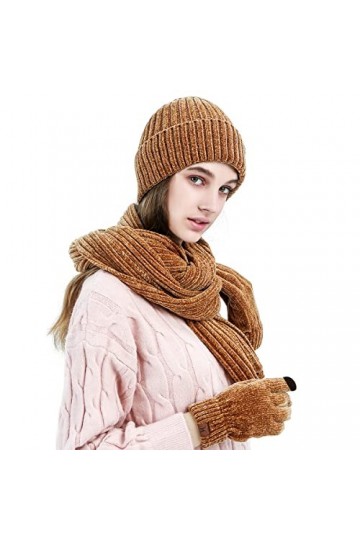 LumiSyne Hiver 3 En 1 Packs Bonnet Tricoté Écharpe Et Gants Homme Femme Jacquard Exquis Foulard De Couleur Unie Gants dÉcran