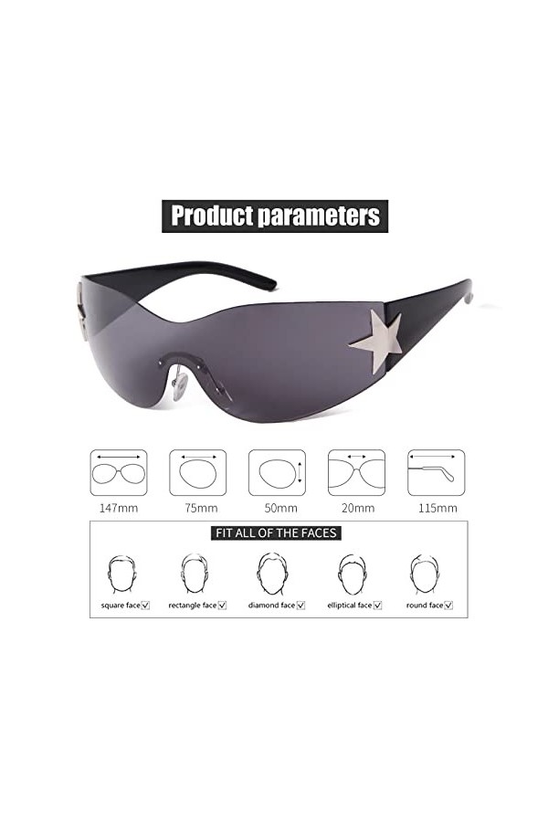 ADEWU Lunettes de sport Lunettes de soleil Y2K Lunettes Unisexe Lunettes rapides Punk Conducteur Lunettes de soleil Protectio