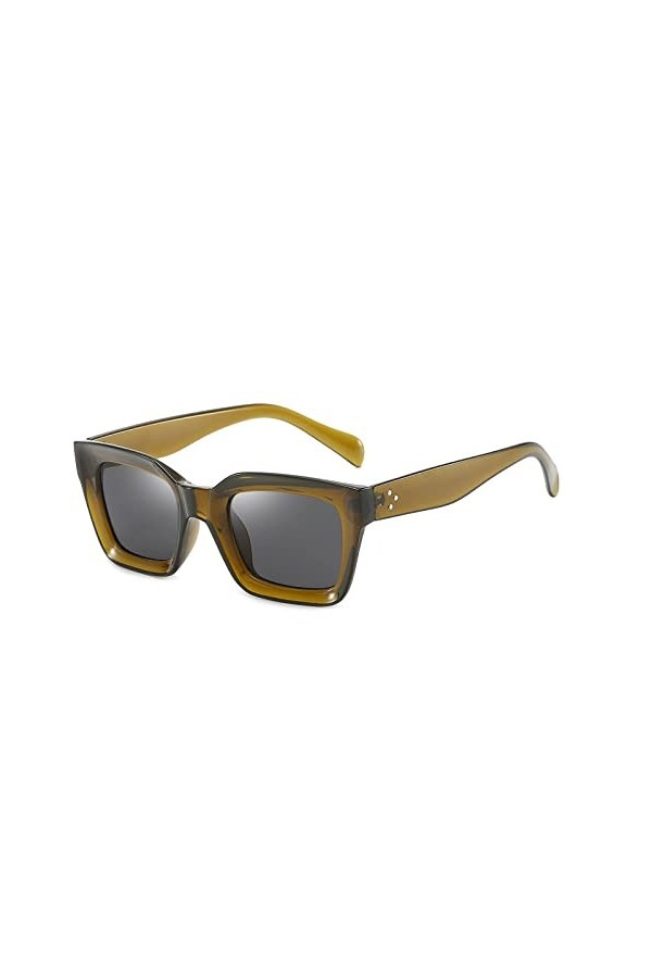 Lunettes de soleil rétro carrées pour femme - Monture épaisse - Protection UV400, Monture verte/verres noirs