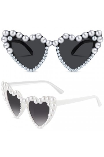 Smilcloud Fashoin Lot de 2 paires de lunettes de soleil en forme de cœur avec perles pour femmes, filles, adultes, enfants, f