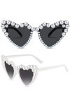 Smilcloud Fashoin Lot de 2 paires de lunettes de soleil en forme de cœur avec perles pour femmes, filles, adultes, enfants, f