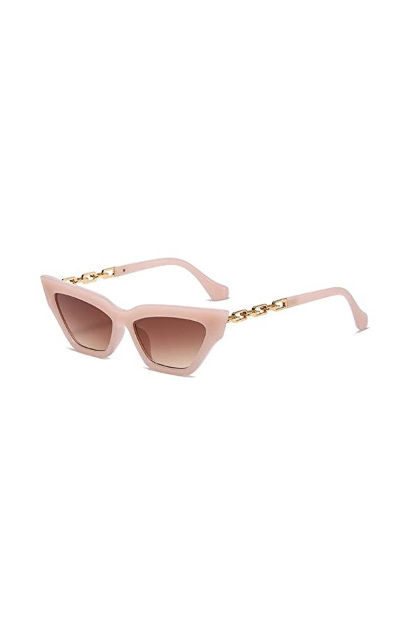 hdsrf Lunettes de Soleil Yeux de Chat Femmes Mode Luxe carré Lunettes de Soleil Femme chaîne en métal Temples Petit Cadre Noi