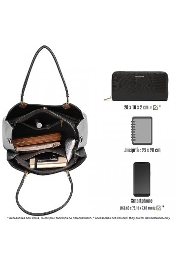 David Jones Sac à main Femme Cabas Trapèze | Multi Compartiments et Poches | Porté-épaule avec bandoulière | Simili Cuir PU L