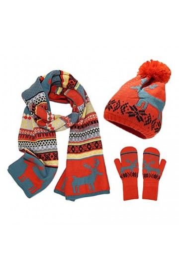 YILEEGOO Ensemble de 3 pièces bonnet écharpes gants dhiver pour femme avec doublure en polaire chaude et tête de mort, Orang