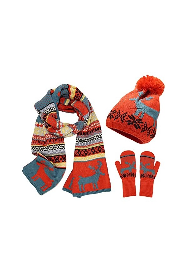 YILEEGOO Ensemble de 3 pièces bonnet écharpes gants dhiver pour femme avec doublure en polaire chaude et tête de mort, Orang