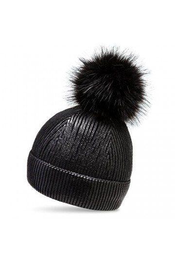 Caspar MU192 Bonnet en tricot doublé avec pompon XL en fausse fourrure métallisée et paillettes pour femme, Taille:Taille uni