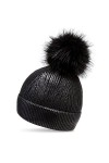 Caspar MU192 Bonnet en tricot doublé avec pompon XL en fausse fourrure métallisée et paillettes pour femme, Taille:Taille uni