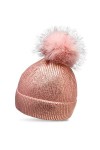 Caspar MU192 Bonnet en tricot doublé avec pompon XL en fausse fourrure métallisée et paillettes pour femme, Taille:Taille uni